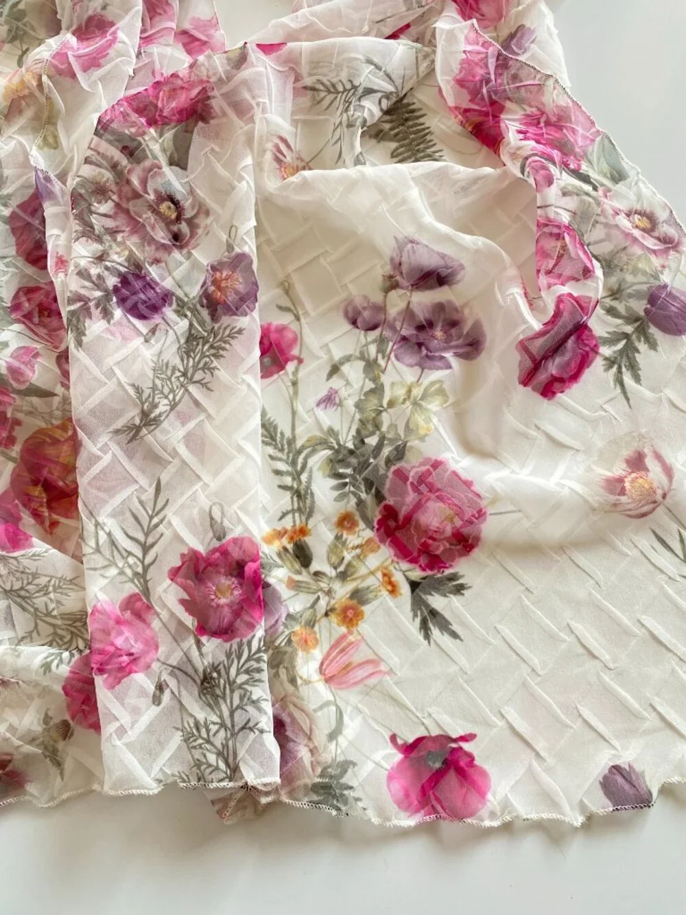 Komarov Shawl Diamond Texture Floral Oblong Sheer Scarf 22